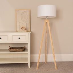ValueLights Jackson White Shade Natural Wood Tripod LED Floor Lamp - Cream - Wilko - thumbnail 4
