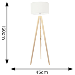 ValueLights Jackson White Shade Natural Wood Tripod LED Floor Lamp - Cream - Wilko - thumbnail 5