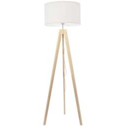 ValueLights Jackson White Shade Natural Wood Tripod LED Floor Lamp - Cream - Wilko