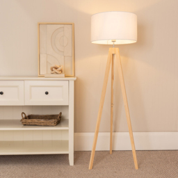 ValueLights Jackson White Shade Natural Wood Tripod LED Floor Lamp - Cream - Wilko - thumbnail 3
