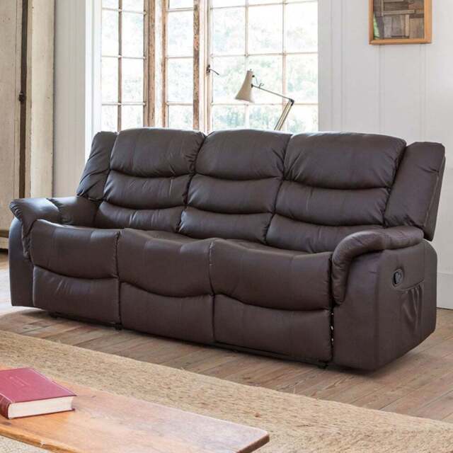 Almeira 3 Seater Brown Bonded Leather Recliner Sofa - Artemis Home - Wilko - image 1