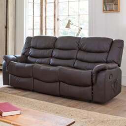 Almeira 3 Seater Brown Bonded Leather Recliner Sofa - Artemis Home - Wilko - thumbnail 1