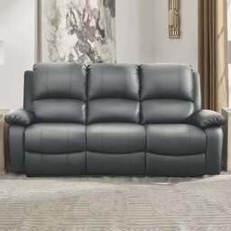 Brooklyn 3 Seater Dark Grey Bonded Leather Manual Recliner Sofa - Wilko