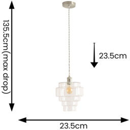 ValueLights Lane 5 Tier Clear Glass Shade Brushed Chrome Single LED Ceiling Pendant Light - Size: 135.5 x 23.5 x 23.5cm - Silver - Wilko - thumbnail 7