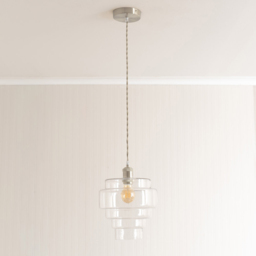 ValueLights Lane 5 Tier Clear Glass Shade Brushed Chrome Single LED Ceiling Pendant Light - Size: 135.5 x 23.5 x 23.5cm - Silver - Wilko - thumbnail 6