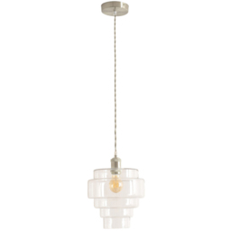 ValueLights Lane 5 Tier Clear Glass Shade Brushed Chrome Single LED Ceiling Pendant Light - Size: 135.5 x 23.5 x 23.5cm - Silver - Wilko