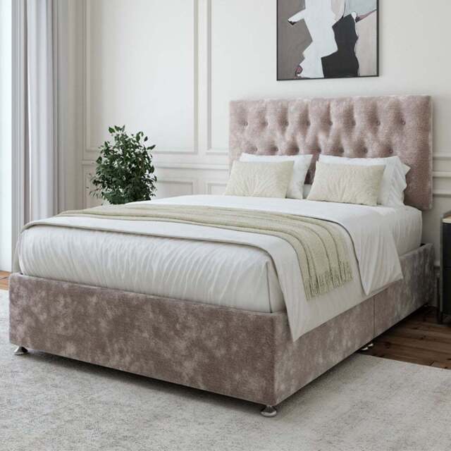 Bedmaster Double Silver Chenille Divan Base with Lona Headboard - Wilko - image 1