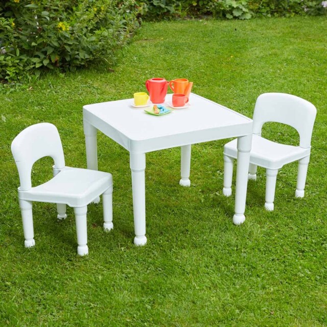 Liberty House Toys Kids White Plastic Table and 2 Chairs Set - Size: 43 x 51 x 51cm - Wilko - image 1