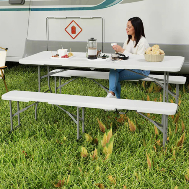 Outsunny 6 Seater White Foldable Picnic Table and Bench Set with Handles - Size: 74 x 180 x 74cm - Wilko - image 1