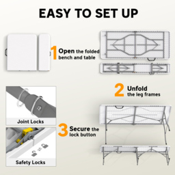 Outsunny 6 Seater White Foldable Picnic Table and Bench Set with Handles - Size: 74 x 180 x 74cm - Wilko - thumbnail 5