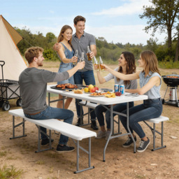Outsunny 6 Seater White Foldable Picnic Table and Bench Set with Handles - Size: 74 x 180 x 74cm - Wilko - thumbnail 4