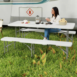 Outsunny 6 Seater White Foldable Picnic Table and Bench Set with Handles - Size: 74 x 180 x 74cm - Wilko