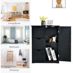 Costway Single Door 3 Drawer Black Freestanding Bathroom Cabinet - Size: 90 x 39 x 17cm - Wilko - thumbnail 7
