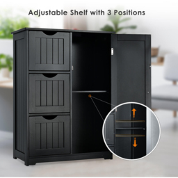 Costway Single Door 3 Drawer Black Freestanding Bathroom Cabinet - Size: 90 x 39 x 17cm - Wilko - thumbnail 6