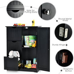 Costway Single Door 3 Drawer Black Freestanding Bathroom Cabinet - Size: 90 x 39 x 17cm - Wilko - thumbnail 5