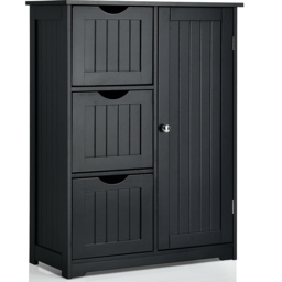 Costway Single Door 3 Drawer Black Freestanding Bathroom Cabinet - Size: 90 x 39 x 17cm - Wilko - thumbnail 3