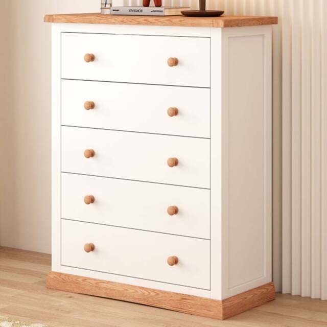 Cabinet Bits Trevi 5 Drawer White Wood Knob Chest of Drawers - Wilko - image 1
