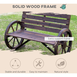 Outsunny 2 Seater Brown Wooden Bench with Wagon Wheel - Wilko - thumbnail 5