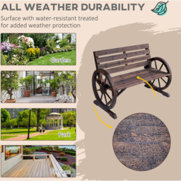Outsunny 2 Seater Brown Wooden Bench with Wagon Wheel - Wilko - thumbnail 7
