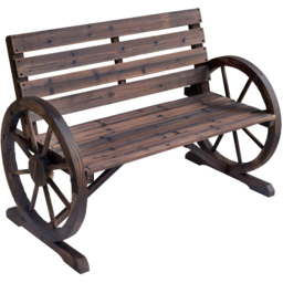 Outsunny 2 Seater Brown Wooden Bench with Wagon Wheel - Wilko - thumbnail 3