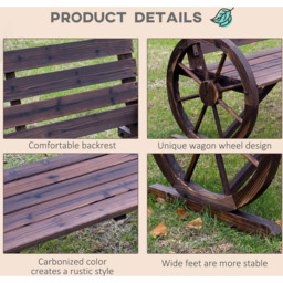 Outsunny 2 Seater Brown Wooden Bench with Wagon Wheel - Wilko - thumbnail 6