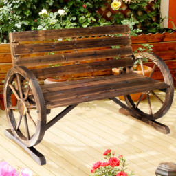 Outsunny 2 Seater Brown Wooden Bench with Wagon Wheel - Wilko
