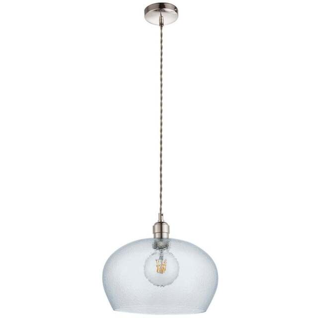 Merano Livorno Hammered Glass Bright Nickel Plate Dome Pendant Ceiling Light - Size: 31 x 31 x 151cm - Grey - Wilko - image 1