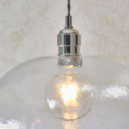 Merano Livorno Hammered Glass Bright Nickel Plate Dome Pendant Ceiling Light - Size: 31 x 31 x 151cm - Grey - Wilko - thumbnail 7