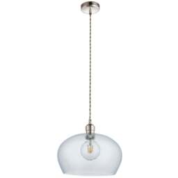 Merano Livorno Hammered Glass Bright Nickel Plate Dome Pendant Ceiling Light - Size: 31 x 31 x 151cm - Grey - Wilko