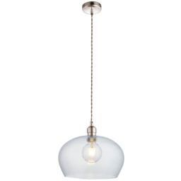 Merano Livorno Hammered Glass Bright Nickel Plate Dome Pendant Ceiling Light - Size: 31 x 31 x 151cm - Grey - Wilko - thumbnail 4