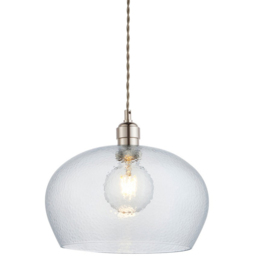 Merano Livorno Hammered Glass Bright Nickel Plate Dome Pendant Ceiling Light - Size: 31 x 31 x 151cm - Grey - Wilko - thumbnail 5