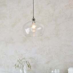 Merano Livorno Hammered Glass Bright Nickel Plate Dome Pendant Ceiling Light - Size: 31 x 31 x 151cm - Grey - Wilko - thumbnail 3