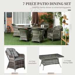 Outsunny 6 Seater Grey PE Rattan Garden Dining Set - Wilko - thumbnail 5