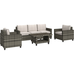 Outsunny 5 Seater Light Grey Wicker Outdoor Furniture Set - Wilko - thumbnail 3