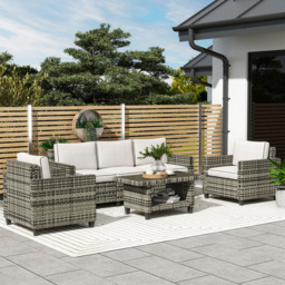 Outsunny 5 Seater Light Grey Wicker Outdoor Furniture Set - Wilko - thumbnail 1