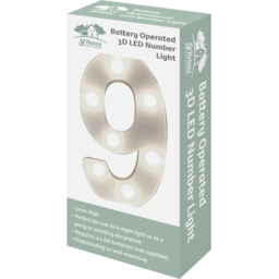 St Helens Battery Operated 3D LED Number 9 Light - Size: 21.8 x 4.3 x 16.5cm - White - Wilko - thumbnail 4
