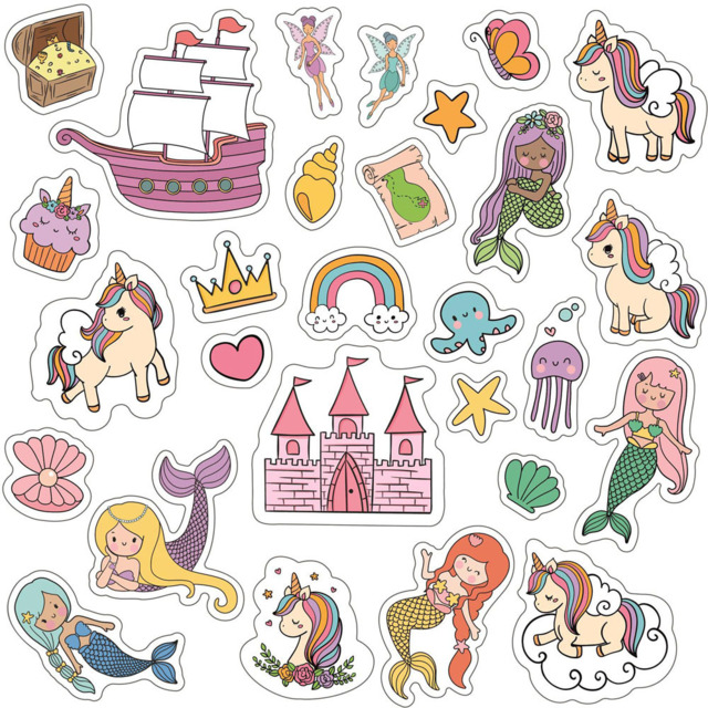 Walplus Magical Unicorns and Mermaids Double Sided Reusable Gel Window Sticker 28 Piece - Size: 0.3 x 35 x 50cm - Red - Wilko - image 1