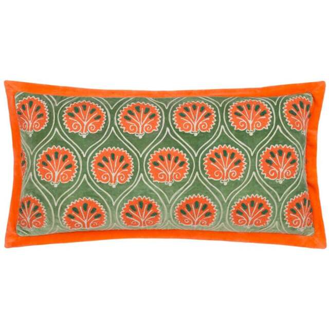 Paoletti Casa Peridot and Orange Embroidered Cushion - Size: 60 x 30cm - Multi - Wilko - image 1