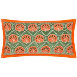 Paoletti Casa Peridot and Orange Embroidered Cushion - Size: 60 x 30cm - Multi - Wilko