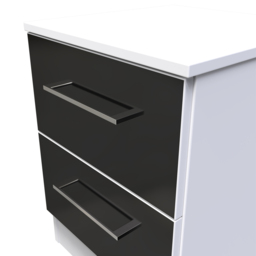 Crowndale Worcester 2 Drawer Matt Black and White Compact Bedside Cabinet Ready Assembled - Black Matt & White - Wilko - thumbnail 5
