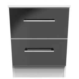 Crowndale Worcester 2 Drawer Matt Black and White Compact Bedside Cabinet Ready Assembled - Black Matt & White - Wilko - thumbnail 4