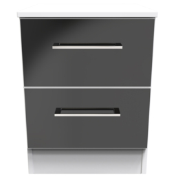 Crowndale Worcester 2 Drawer Matt Black and White Compact Bedside Cabinet Ready Assembled - Black Matt & White - Wilko - thumbnail 3