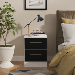 Crowndale Worcester 2 Drawer Matt Black and White Compact Bedside Cabinet Ready Assembled - Black Matt & White - Wilko - thumbnail 7