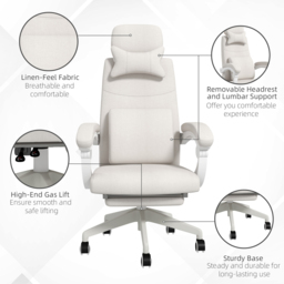 Portland White Height Adjustable Recliner Home Office Chair with Lumbar Support - Size: 127 x 68 x 62cm - Wilko - thumbnail 6