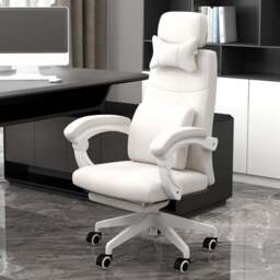 Portland White Height Adjustable Recliner Home Office Chair with Lumbar Support - Size: 127 x 68 x 62cm - Wilko - thumbnail 1