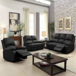 Brooklyn 6 Seater Dark Grey Luxury Fabric Manual Recliner Sofa Set - Wilko - thumbnail 1