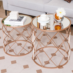 Costway Rose Gold Mirrored Top Nest of Tables Set of 2 - Size: 66 x 64 x 62cm - Pink - Wilko - thumbnail 1