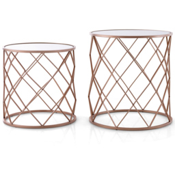 Costway Rose Gold Mirrored Top Nest of Tables Set of 2 - Size: 66 x 64 x 62cm - Pink - Wilko - thumbnail 3
