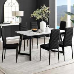 Furniturebox Copeland Valera Marble Effect 6 Seater Dining Set White and Black - Wilko - thumbnail 1