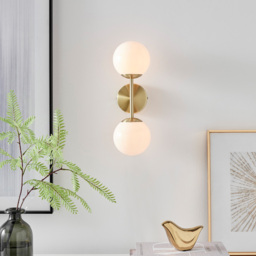 Furniturebox Alicia Opal Glass Globe Brass Wall Light - Size: 15 x 12 x 37cm - Gold - Wilko - thumbnail 7